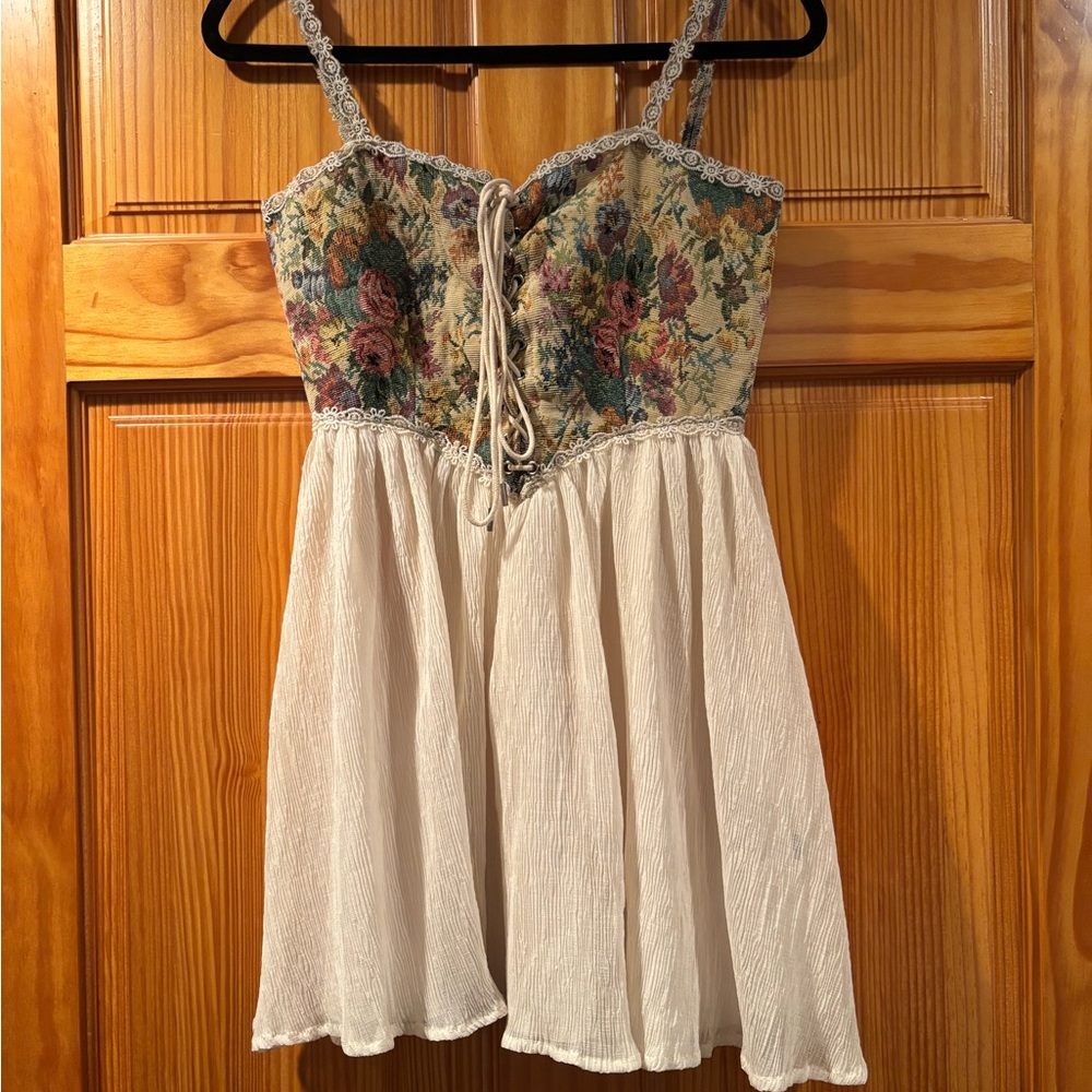 Floral Bustier Mini Dress with Cream Skirt